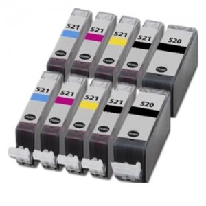 10 (2 set di 5) compatibili Cartucce di inchiostro per stampante CANON PIXMA iP3600 iP4600, iP4700, MP540, MP 550, MP560, MP620, MP630, MP640, MP980, MP990, MX860, MX870 Stampante, 2x PGI-520BK, 2x CLI-521BK, 2x CLI-521C, 2x CLI-521Y, 2x CLI-521M