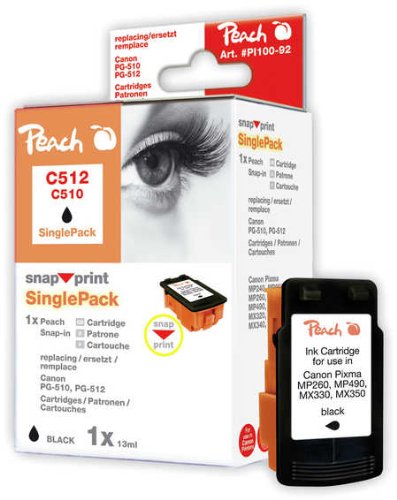 Cartuccia InkJet Peach Snap-In, nero, senza testina stampante, 1 cartuccia, compatibile con Canon PG-510, PG-512