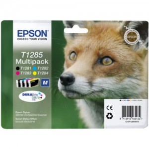 Original Epson Le cartucce a getto d'inchiostro C13T12854010 / T1285 bk,c,m,y; contenuto 5,9 ml + 3x3,5 ml; per Stylus Office BX 305; Stylus S 22; Stylus SX 125, 130, 230, 235, 420, 425, 430, 435, 438, 440, 445