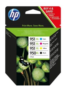 HP C2P43AE Confezione da 4 Cartucce Originali di Inchiostro, 950XL Nero, 951XL Ciano/Magenta/Giallo