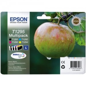 Original Epson Le cartucce a getto d'inchiostro C13T12954010 / T1295 bk,c,m,y; contenuto 11,2 ml + 3x7 ml; per Stylus Office B 42, BX 305, BX 320, BX 525, BX 535, BX 625, BX 630, BX 635, BX 925, BX 935; Stylus SX 230, 235, 420, 425, 430, 435, 438, 440, 445, 525, 535, 620; Workforce 525, 630, WF 3010, WF 3520, WF 3530, WF 3540, WF 7015, WF 7515, WF 7525