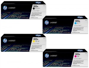 HP 305A - 4 confezioni di cartucce OEM Ce410A nero, Ce411A ciano, Ce412A giallo, Ce413A magenta per stampate laser HP Laserjet Pro M451/M475
