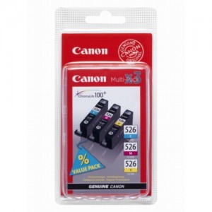 Original Canon Le cartucce a getto d'inchiostro 4541B006 / CLI-526 C,M,Y; ca. 450 pagina, contenuto 3 x 9ml; per Pixma IP 4850, IP 4950, IX 6550, MG 5150, MG 5250, MG 5340, MG 5350, MG 6150, MG 6250, MG 8150, MG 8240, MG 8250, MX 715, MX 885, MX 895