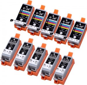 10 Multipack Alta Capacità Canon CLI-36 , PGI-35 Cartucce Compatibles 5 multicolore, 5 nero compatibile con Canon iP100, mini260. Cartucce Compatible. CLI-36-C / 1511B002 , PGI-35-BK / 1509B002 © Cartuccia Land